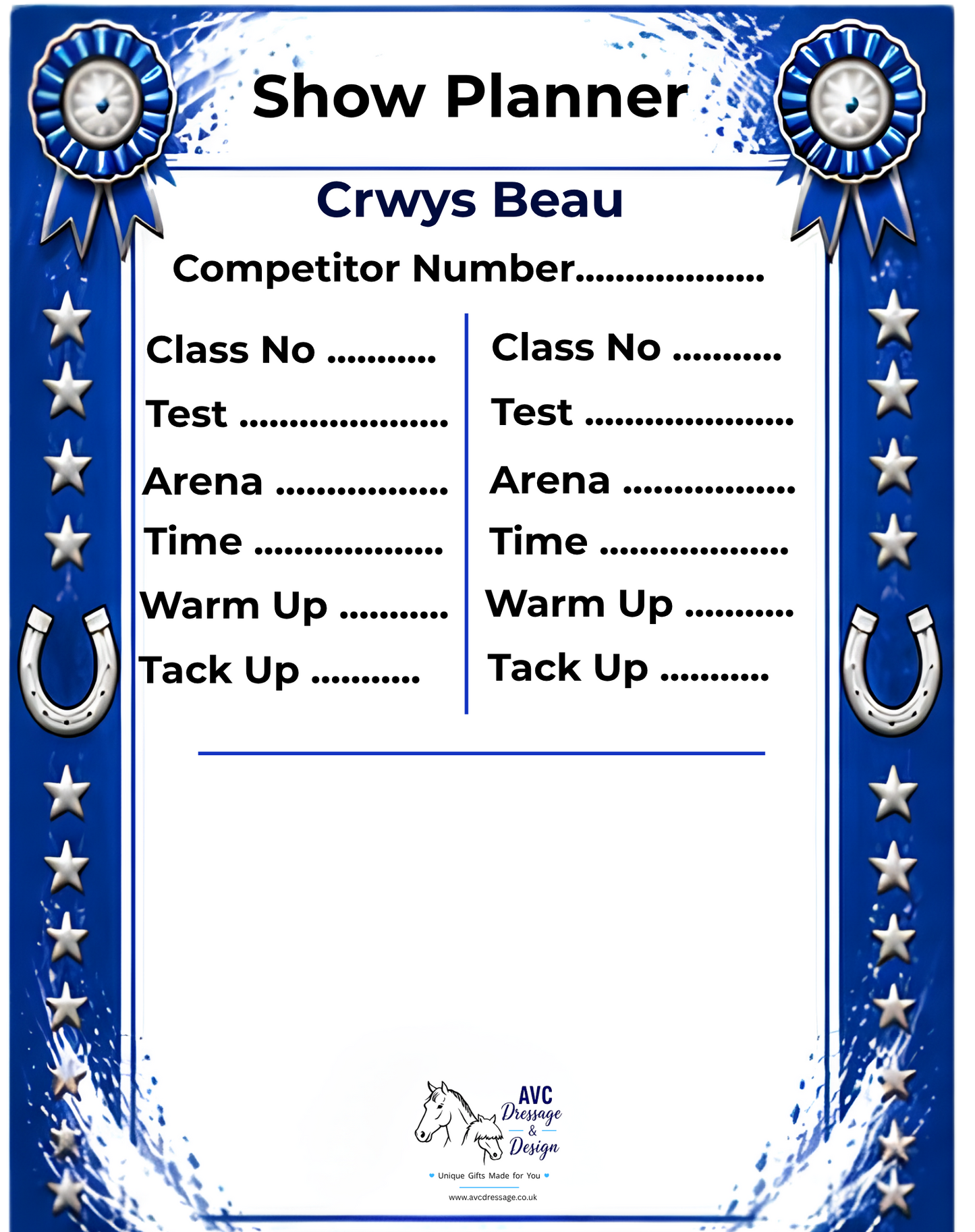 Personalised Show Planner Whiteboard